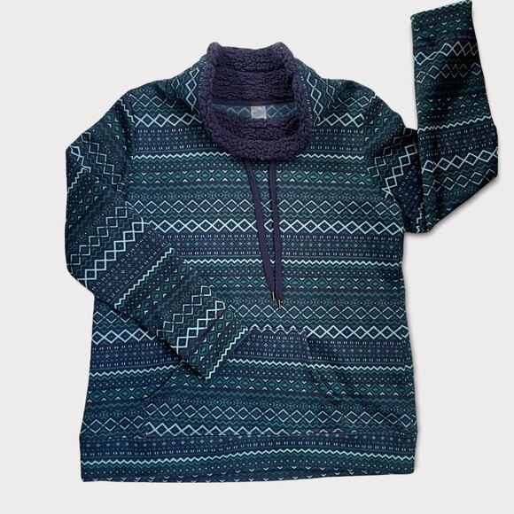 St. John's Bay Pullover Green & Navy Mock Turtleneck Sweatshirt Size Large - Picture 1 of 7
